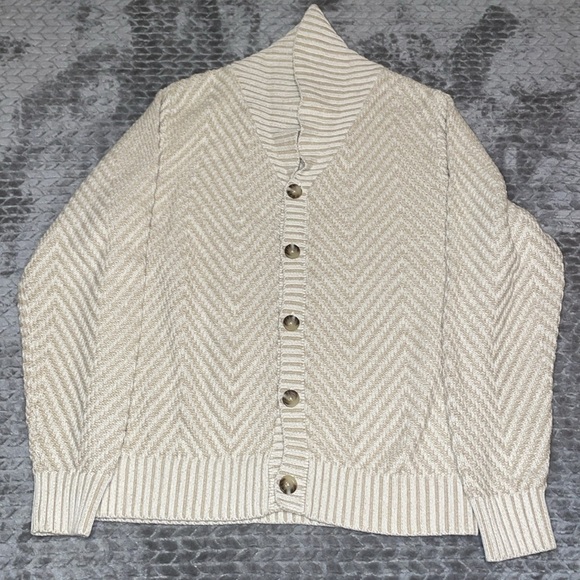 Men's Shawl Collared Sweater Cardigan - Goodfellow & Co‚ Cream. Size Medium - Picture 3 of 10